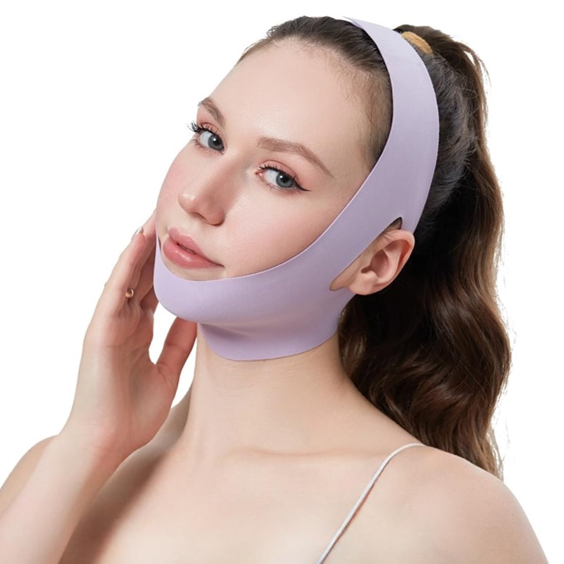 QOMJUFA V-Line Gesichtsstraffungsband – Elastisches Kinnband Für Frauen, Lila, Regulierbar