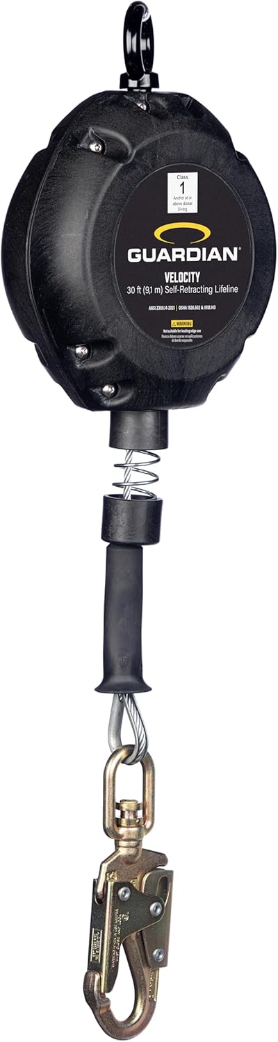 Guardian 42002 Velocity Class 1 Cable Self-Retracting Lifeline (SRL) with Carabiner | 30 ft | Class 1 | ANSI and OSHA Compliant