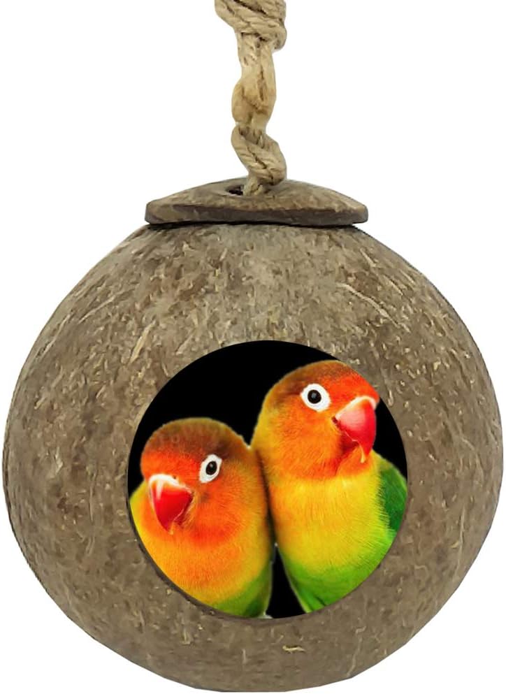 TIHOOD Coconut Bird Nest,Natural Coconut Shell Bird Nest House Hut Cage for Pet Parrot Budgies Parakeet