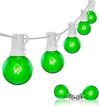 G40 Green St. Patrick’s Day Globe String Lights, 25Ft Outdoor St. Patrick’s Day Decorations Lights with 27 Green Incandescent Bulbs, Hanging Patio Lights Waterproof for Christmas Wedding Party Garden