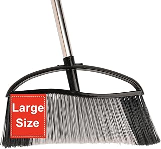 Outdoor Broom, 15.7'' Wide Heavy Duty Broom with Long Handle, Angle Broom with Stiff Bristles, Sweeping Broom for Sweeping...