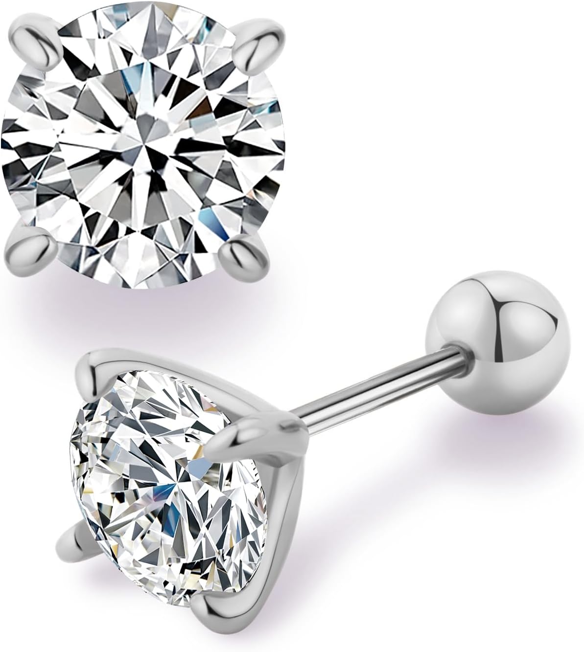 0.3/0.5/1CT Moissanite Stud Earrings, Silver/Rose Gold Color Sparkling Earrings for Women, 925 Sterling Silver Plated 18K White Gold Earrings