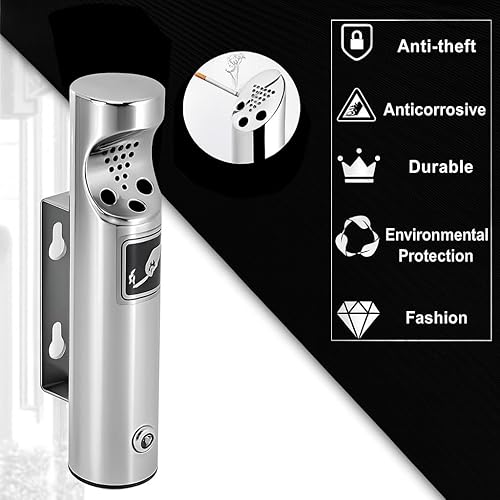 Miniatura 2 de Receptáculo de tope de cigarrillo de acero inoxidable montado en la pared (plata, 1 unidad)