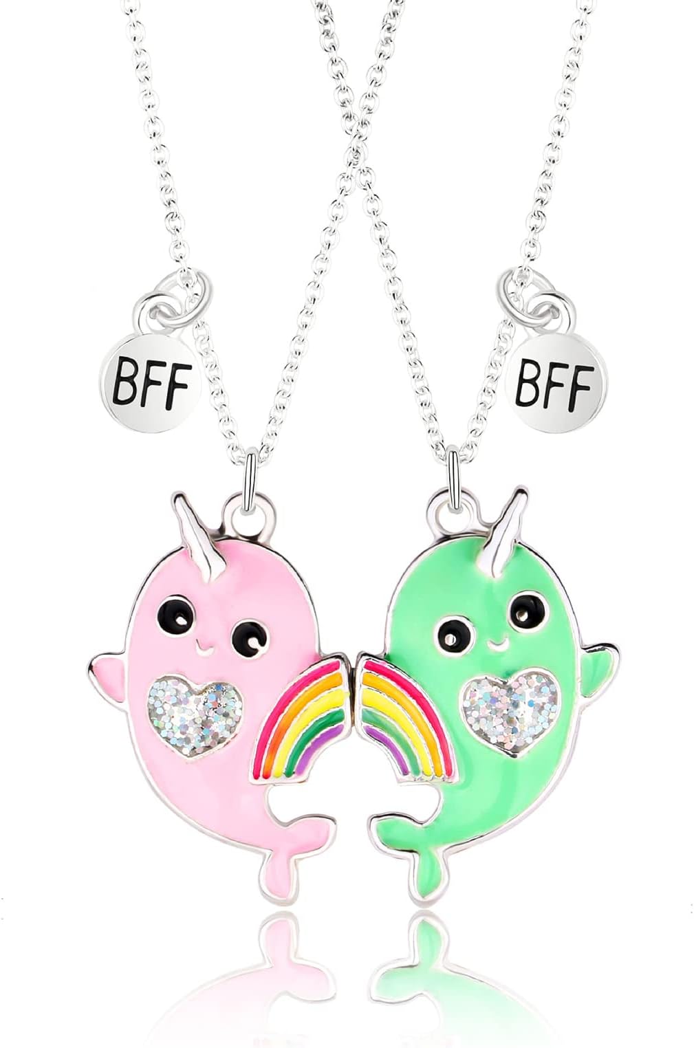 MJartoria BFF Necklace for 2-Matching Heart Best Friends Forever Rainbow Pendant Friendship Necklace Gifts for Best Friend Necklaces