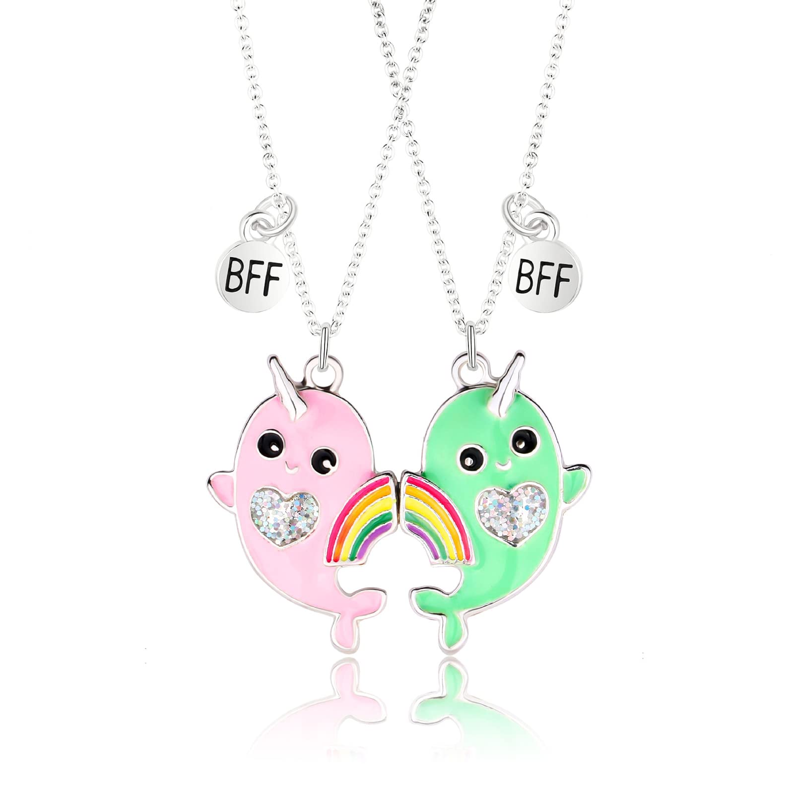 MJartoria BFF Necklace for 2-Matching Heart Best Friends Forever Rainbow Pendant Friendship Necklace Gifts for Best Friend Necklaces