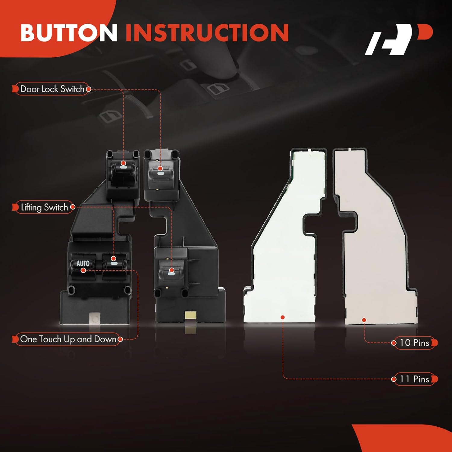 A-Premium Driver and Passenger Side Power Window Switch Compatible with Dodge Ram 1500 1999-2001, Ram 2500 1999-2002, Ram 3500 1999-2002, Dakota 1999-2000, Replace# 56021912AA, 56021912AB