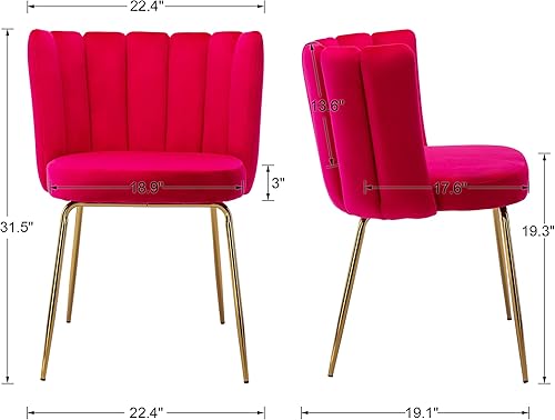 Vista 39 de Barrel - Juego de 2 sillas de comedor modernas de terciopelo, sillas tapizadas para cocina y comedor, sillas auxiliares con patas de metal dorado