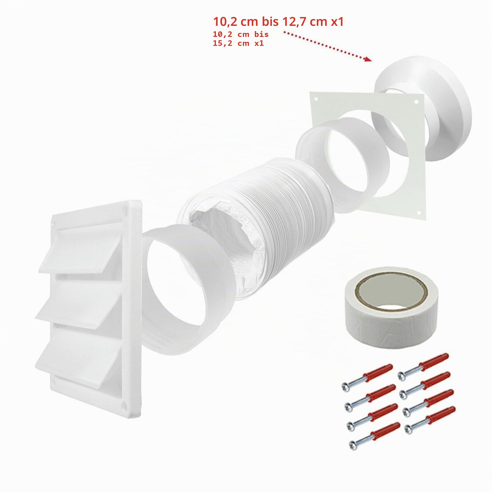SPARES2GO Universal-Dunstabzugshauben-Außenlüftungsset 4" 5" 6" 100 mm 125 mm 150 mm Außenwand-Abluftkanal-Set (Weiß)