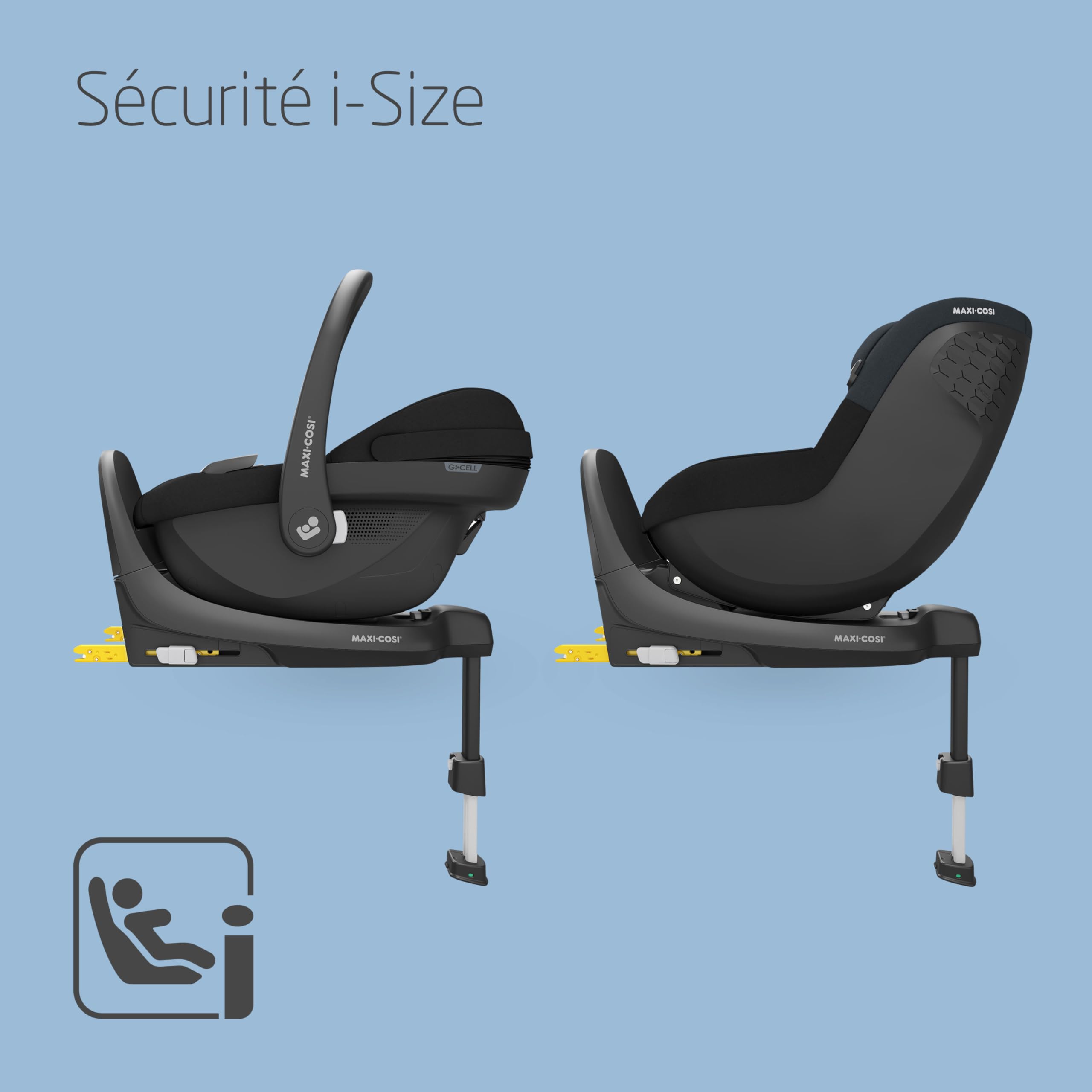 Maxi-Cosi FamilyFix S i-Size ensemble base siège-auto ISOFIX, siège-auto bébé Pebble S i-Size, siège-auto enfant Pearl S i-Size - Installation Click & Go, 0 à 4 ans, 0 à 18 kg, 40 à 105 cm, Tonal Grap