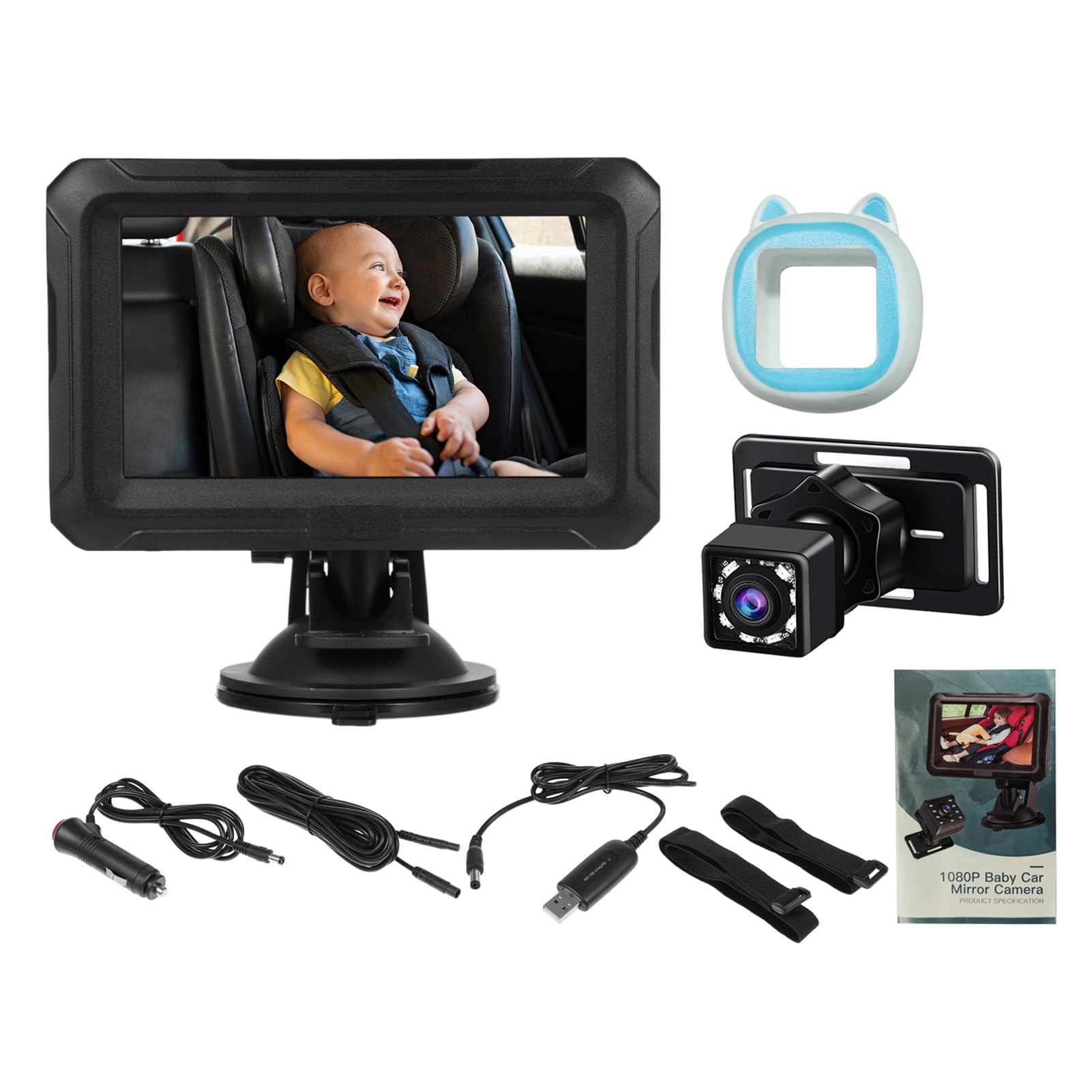 Kamera Samochodowa dla Dzieci, Monitor 4,3 Cala, Kamery dla Dzieci z Noktowizorem o Rozdzielczości 1080P HD, Obrót o 360 Stopni i Szeroki Kąt Widzenia 150, Idealne Bezpieczeństwa Noworodków
