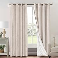 Vista 159 de PrinceDeco Cortinas de lino 100% opacas para dormitorio/sala de estar, reducen el ruido, cortinas de ventana con bloqueo de luz, cortinas