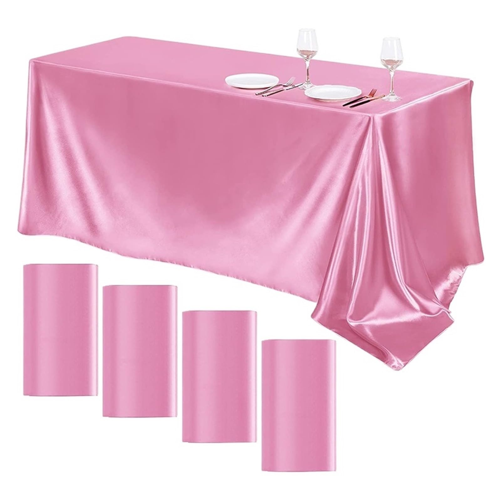 LuMOUzhou Reusable Rectangle Satin Tablecloth Satin Tablecloth Multicolor Multiple Sizes for Wedding Party Banquet Home Decor(Roze,145x160cm)