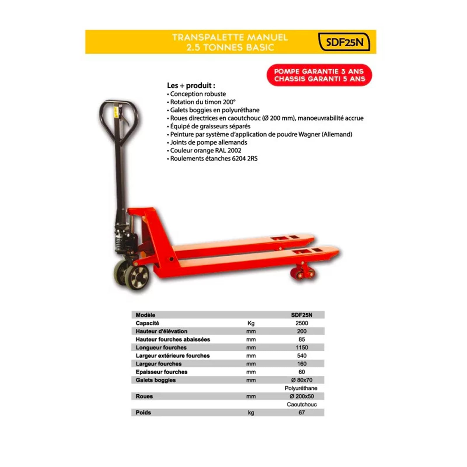 Stockman - Transpalette Manuel Basic 2500 Kg 1150x540 mm - SDF25NCBVCBNN STOCKMAN