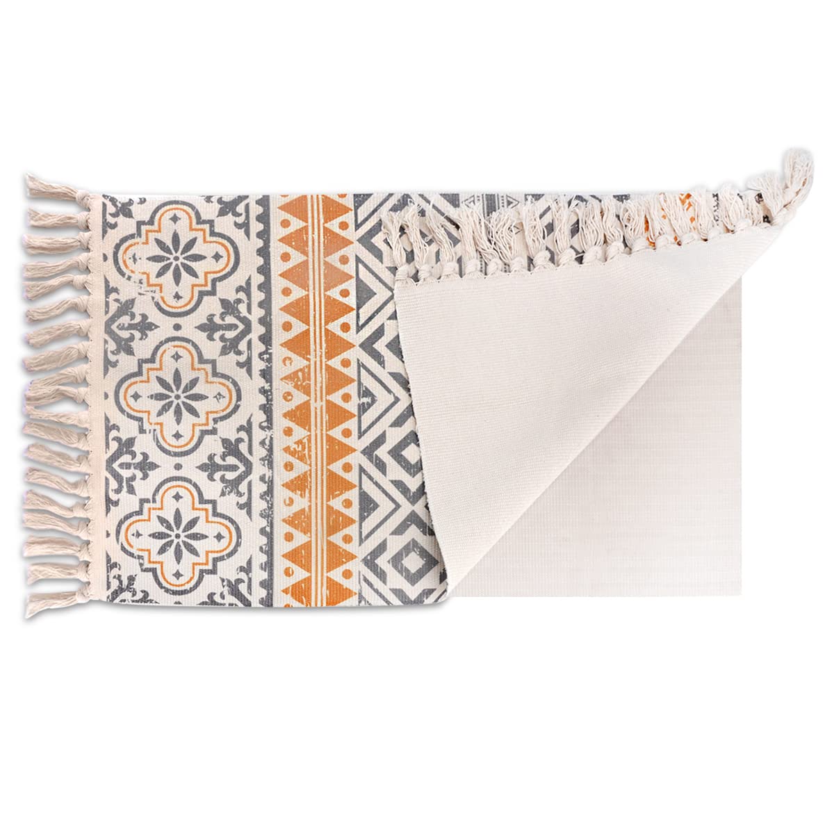 BULANGDE Alfombra Flecos Boho Decorativa, Alfombra Algodon Geometrica Lavable Alfombras Antideslizantes, Alfombra Salon Trenzada para Sala de Estar Dormitorio Habitación Infantil 60 * 90cm (Naranja)