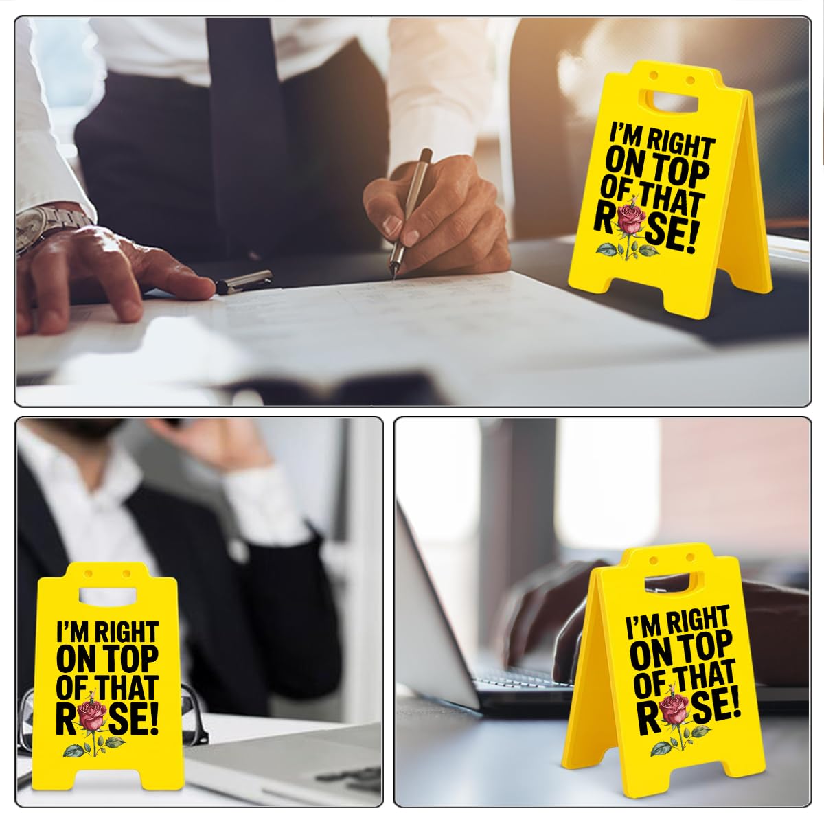 Divertente decorazione da scrivania da ufficio con scritta in inglese "I'm Right on Top of That Rose" per ufficio, cubicolo, regali positivi per donne, colleghi, lavoro, bestie, capo, signora