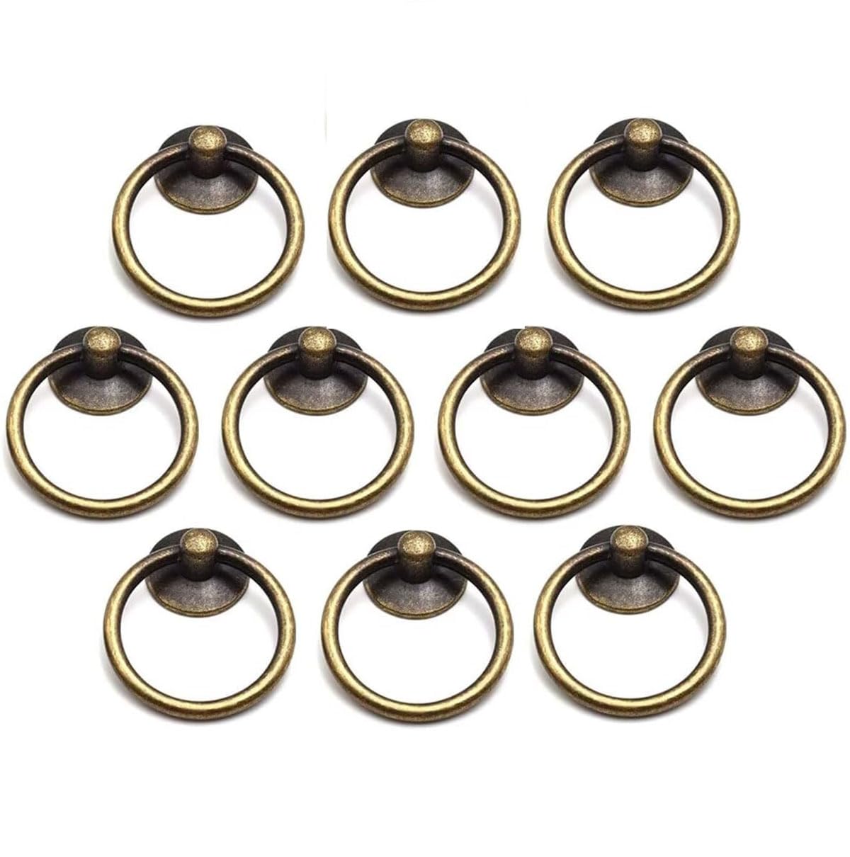 Poignées de tiroir anneau vintage en bronze pour bouton de meuble armoire et commode x10