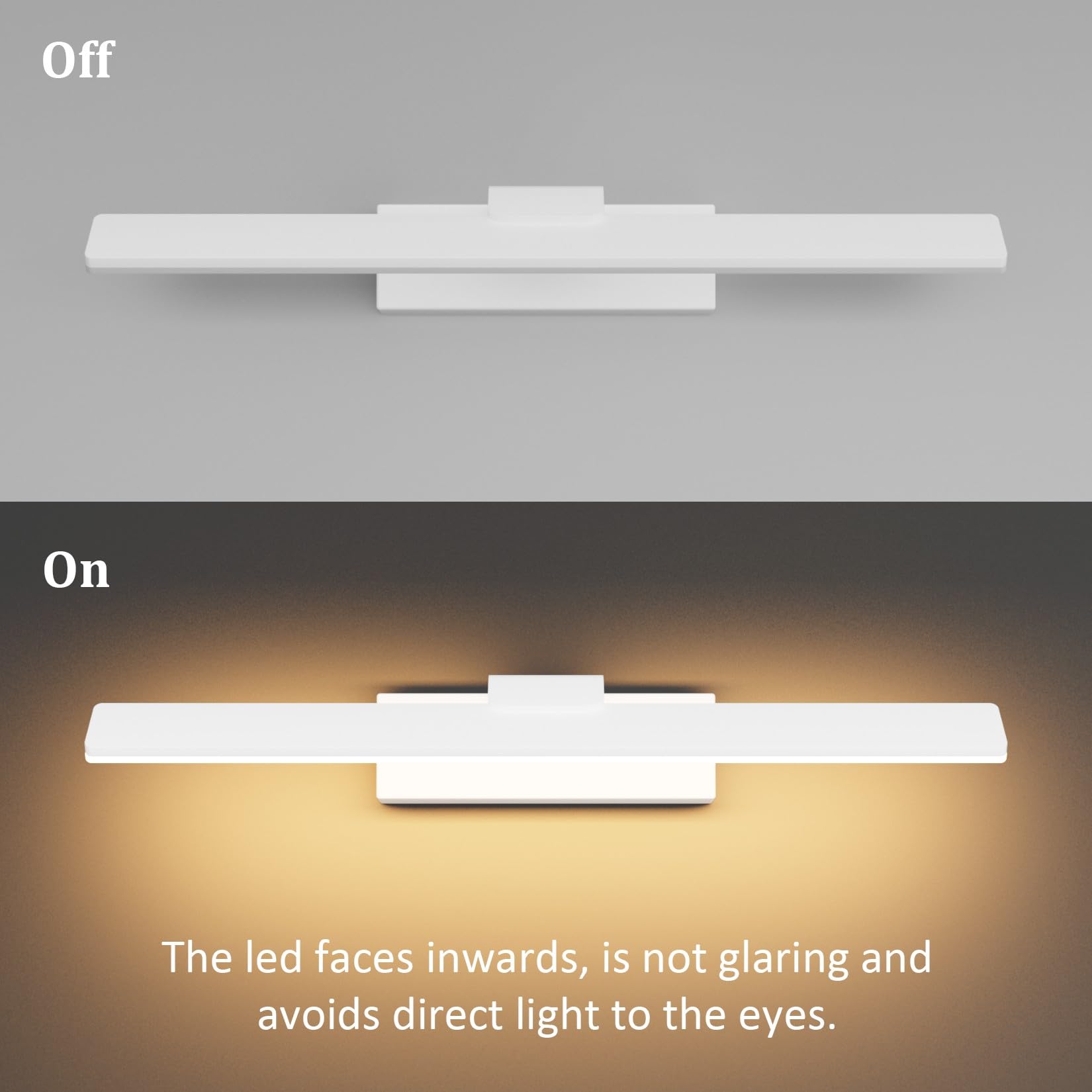 Klighten Lampada da specchio da bagno a LED, 40 cm, 12 W, IP44, da bagno, in alluminio, 60 LED, 1100 lumen, bianco caldo 3000 K, 40 cm