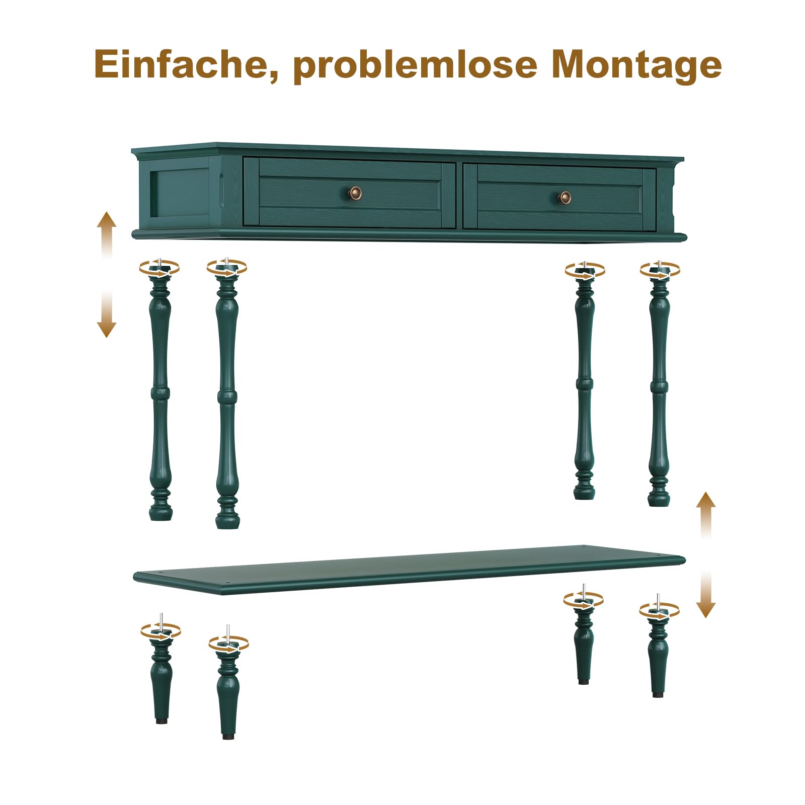 Konsolentisch mit Schubladen, Grün Konsolentisch Schmal Holz mit Schublade Konsolentische fürs Wohnzimmer, Eingang, Hausflur, Schlafzimmer