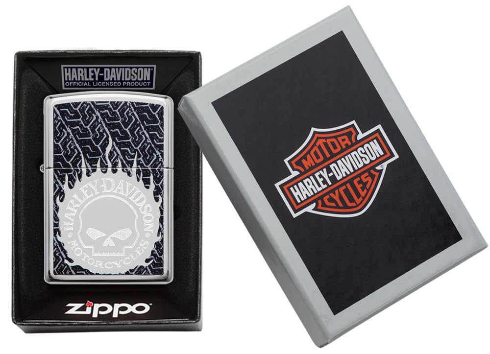 Zippo - Briquet Tempête Motif Harley Davidson, Chrome Poli, Impression Lustre/Color Image, Rechargeable, Réutilisable, Coupe-Vent, Coffret Cadeau, Fabriqué Aux États-Unis