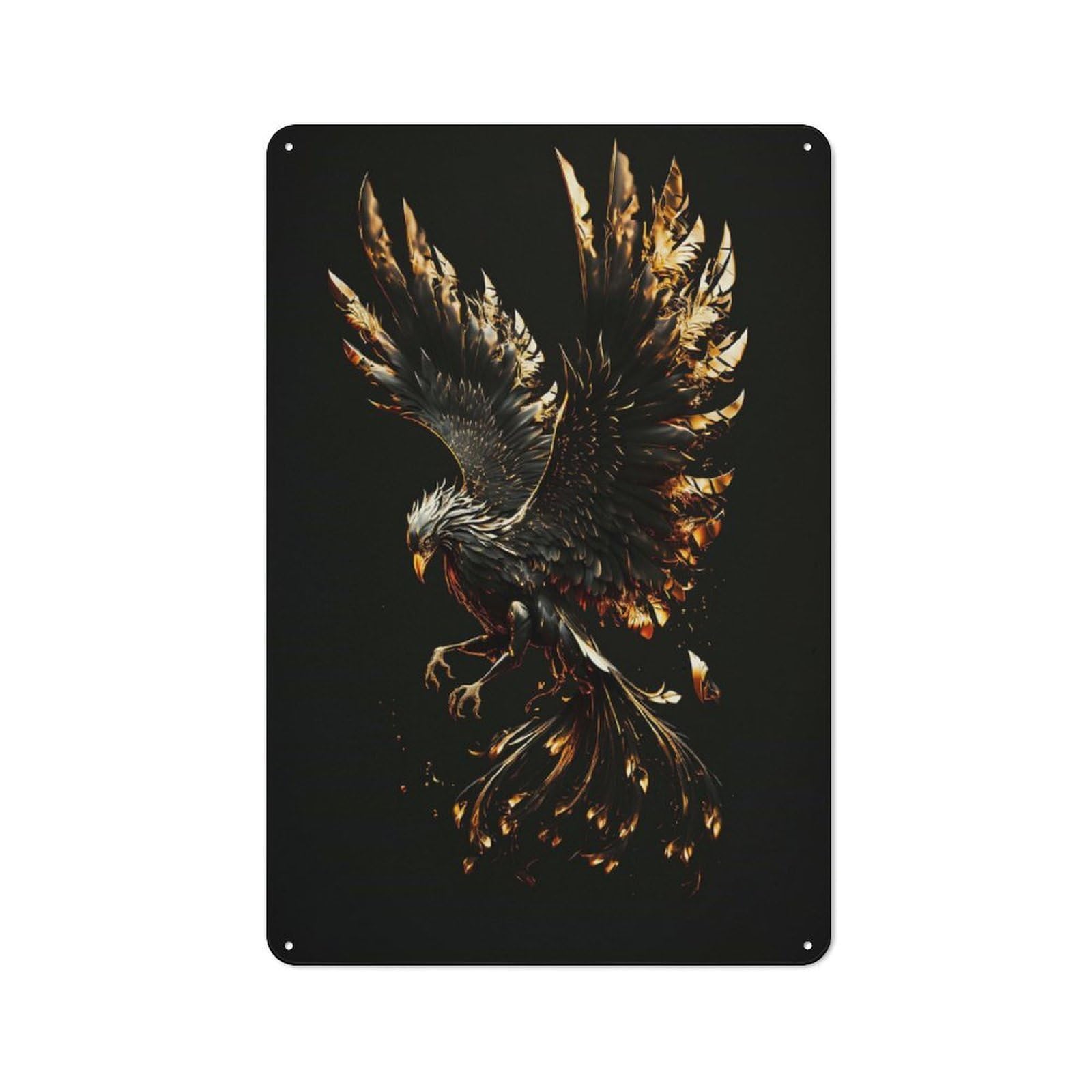 Junmoney Style-20 Garden Style Tin Sign 30X20cm Featuring Phoenix Black Gold, Shed Wall Decor For Patio Bar, Workshop, Shed Or Kitchen