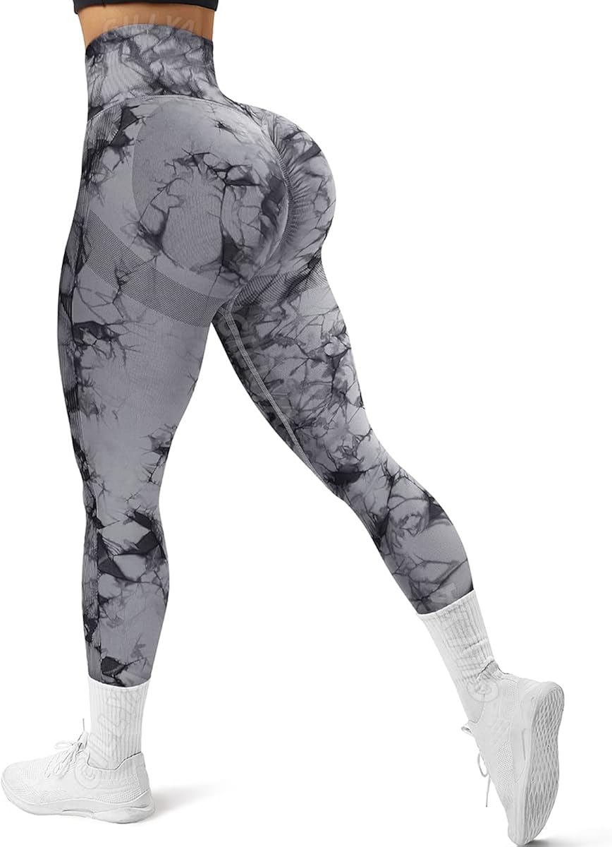 GILLYA Seamless Yoga Pants Seamless Workout Leggings for Women Tummy Control Butt Lift Scrunch Booty Leggings Ribbed Tie Dye : Clothing, Shoes & Jewelry