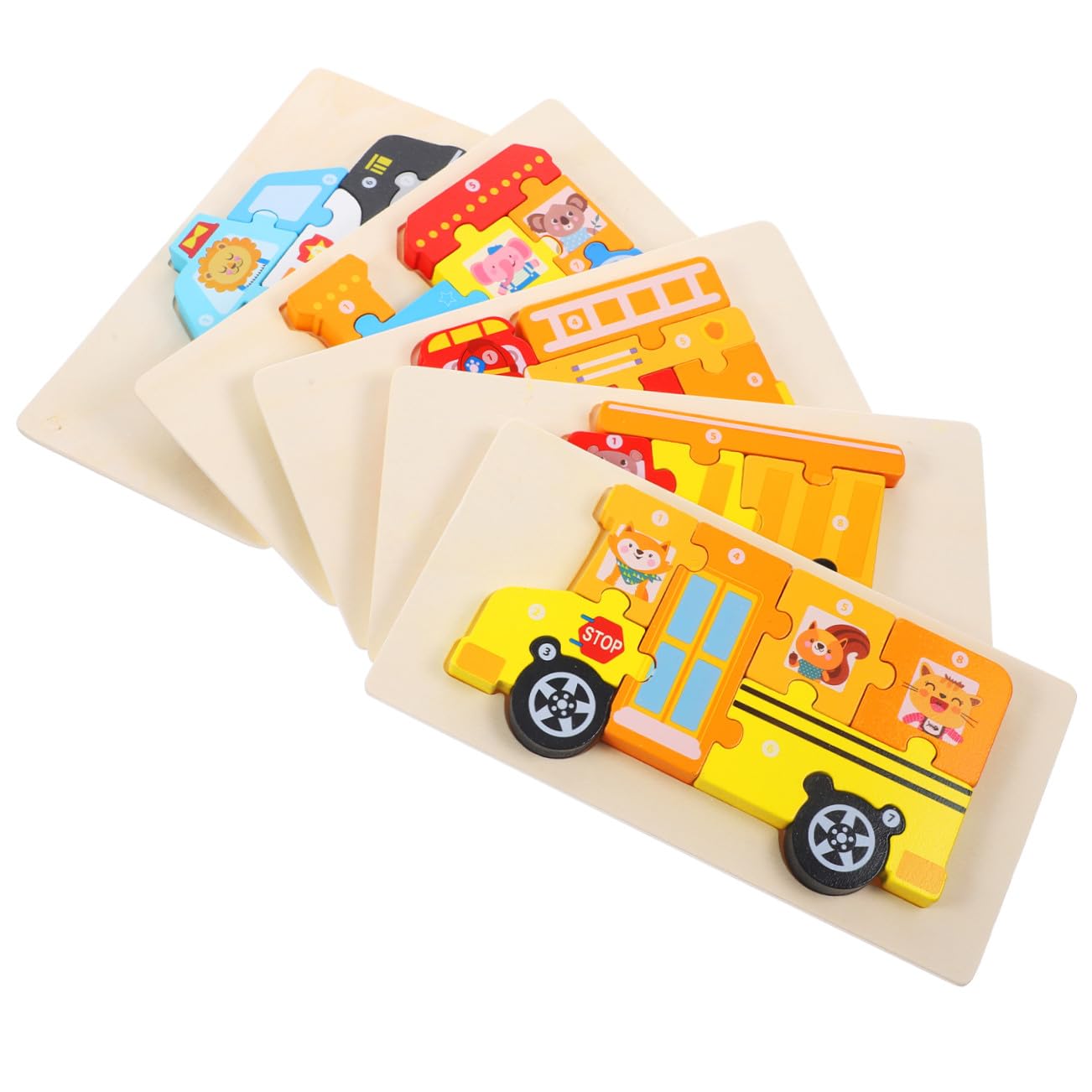 Puzzle 3d per Bambini, 5 Set in Legno, Design Cartoon | Gioco Educativo, Superfici senza Bave, Sviluppa Coordinazione Occhio-mano