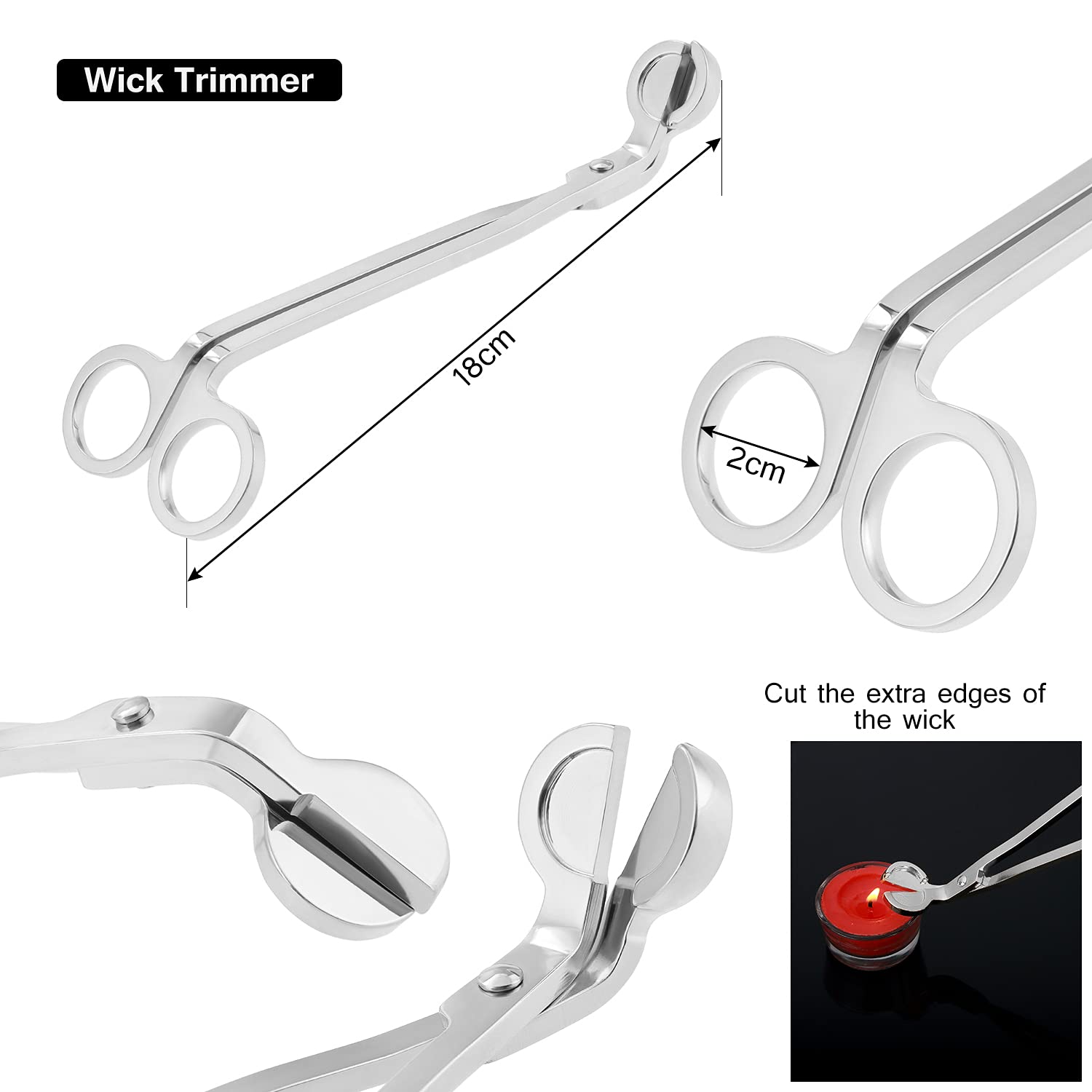 Set Accessori Per Candele In Acciaio Inox - Spegnitore, Taglia Stoppino, Mestolo E Vassoio, Colore Argento - Foto 5