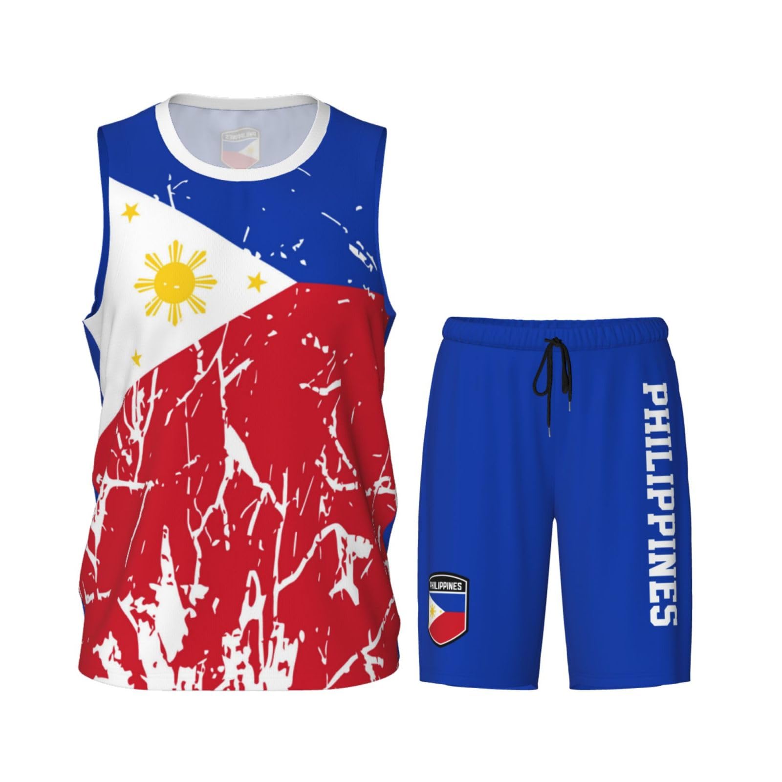 Philippines Flag Grain (2) Basketball Jersey Uniform Suit for Men Adults Training Athletic Set