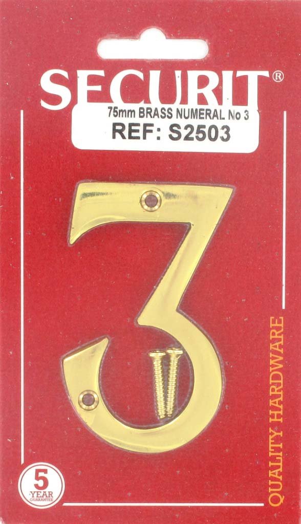 Securit Gold Sec 75Mm Brass Numeral 3 S2503