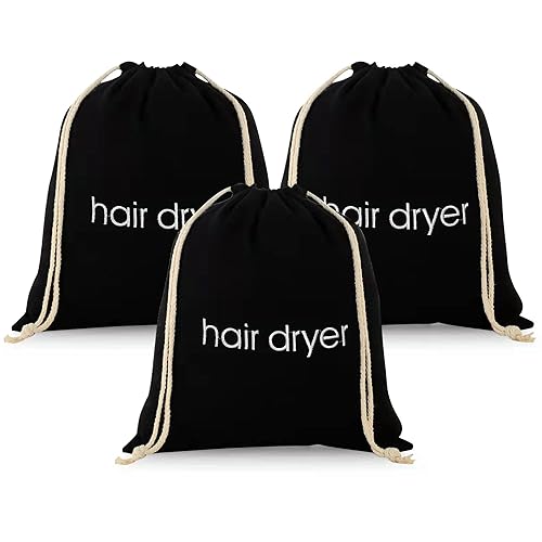 3, 6, 8 bolsas para secador de pelo, bolsa con cordón, bolsa para secador de pelo para viaje y baño (3 unidades, negro)