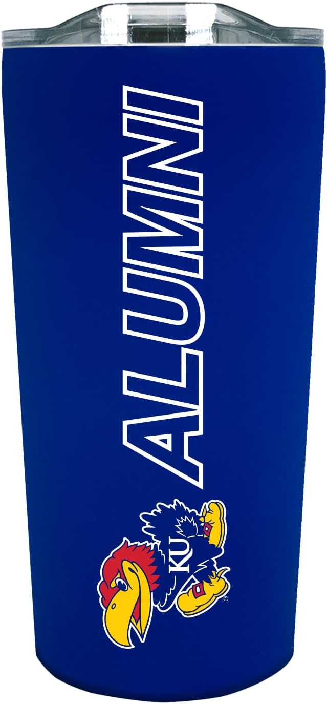 The Fanatic Group Personalized University of Kansas Alum 18 oz. Double Walled Stainless Steel Soft Touch Tumbler - Blue