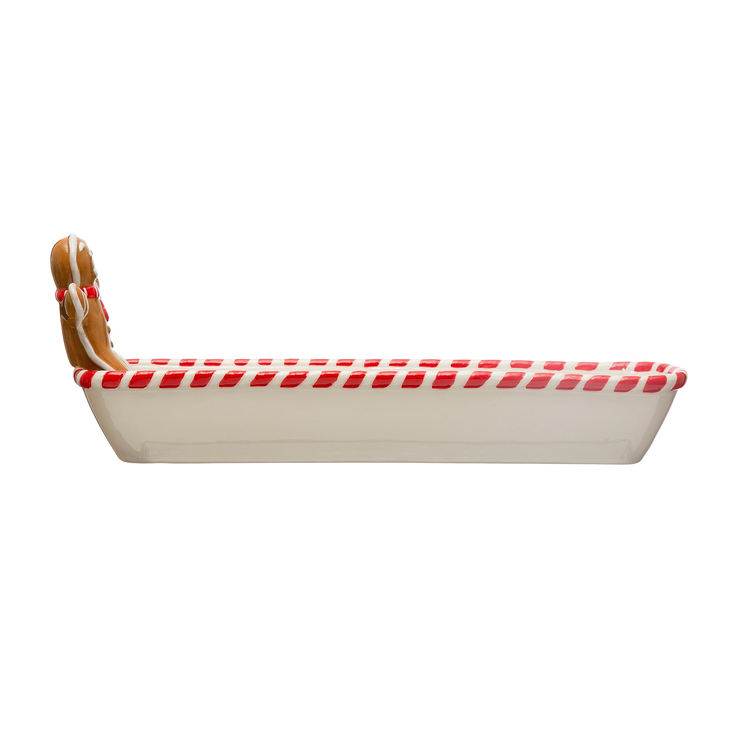 Creative Co-Op Hand-Painted Ceramic Cracker Dish with Candy Cane Edge and Gingerbread Man, Multicolor Serveware, Multi