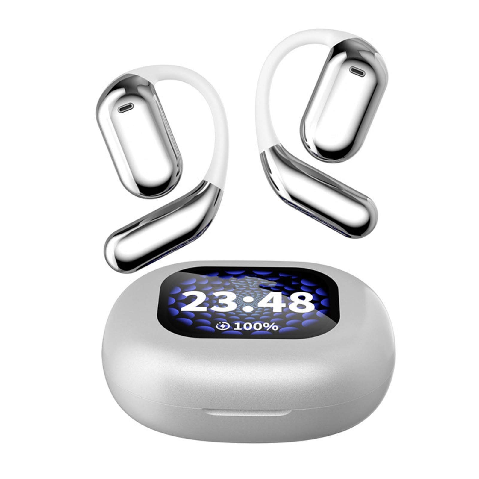 Wireless Bluetooth Touch Screen Active Noise Cancelling Earbuds Open Ear Air Conduction Sports Headphones for Runners Bluetooth ANC Running Earphones Over Ear with Screen On Case for iPhone Android