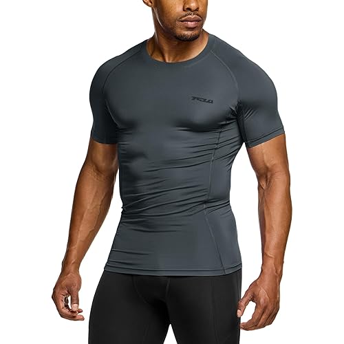 TSLA 1 or 3 Pack Men's UPF 50+ Quick Dry Short Sleeve Compression Shirts, Athletic Workout Shirt, Water Sports Rash Guard