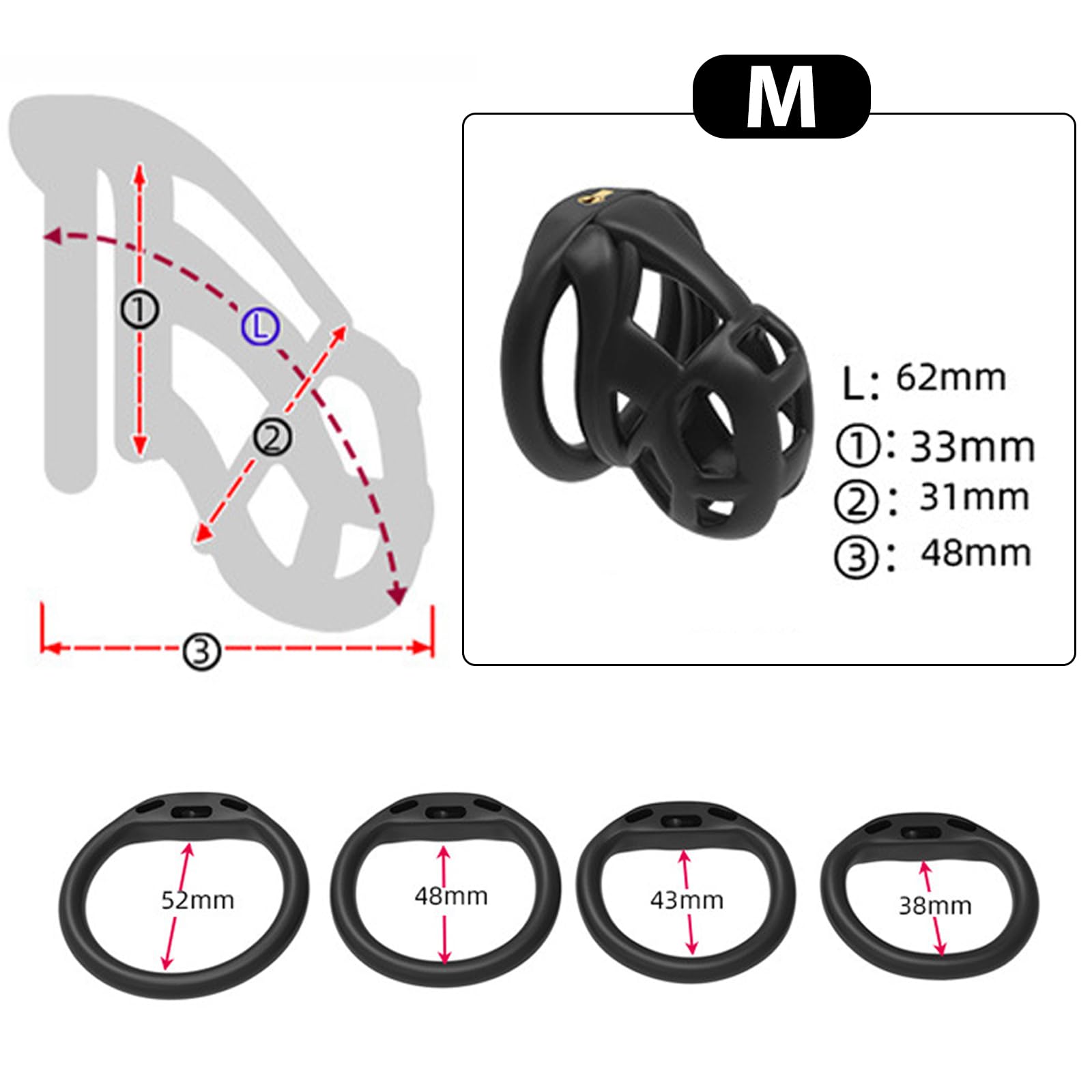 Chastity Cage avec 4 Cock Rings,Cages de Chasteté Pour Punition Sextoyse Couple,Homme Cock Bondage BDSM Sex toys (M)