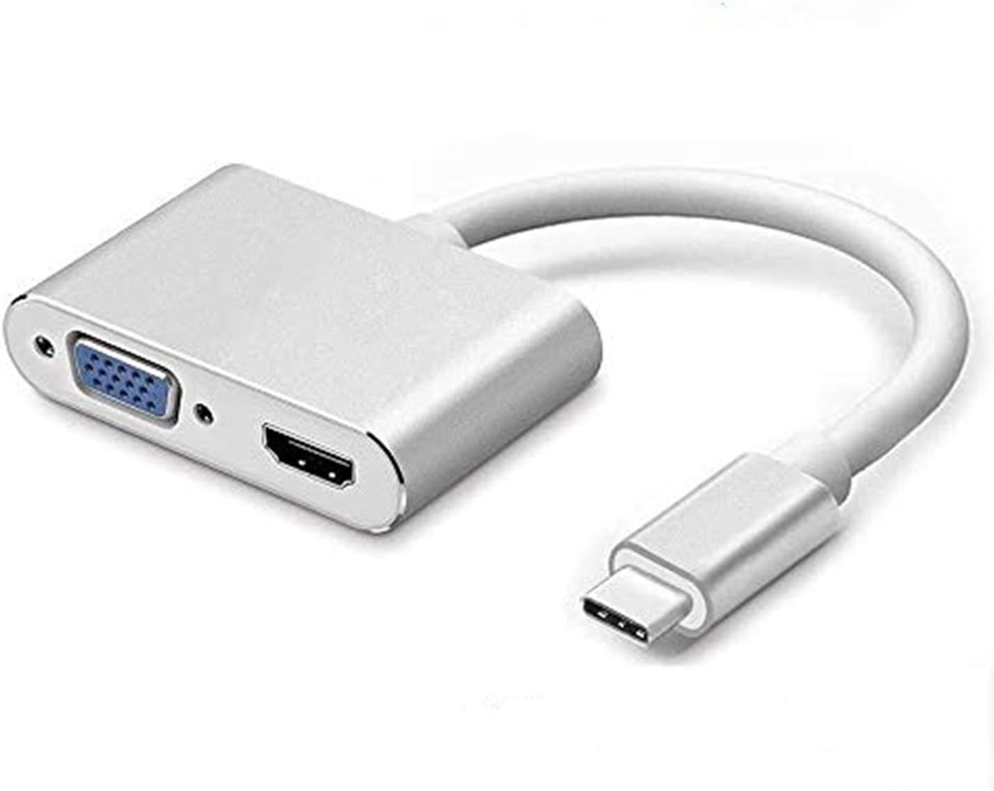 USB Type C to HDMI VGA Adapter, FDG 2 in 1 VGA HDMI 4K UHD Dual Screen Display Adapter Compatible MBP w/Thunderbolt 3 Port No Driver