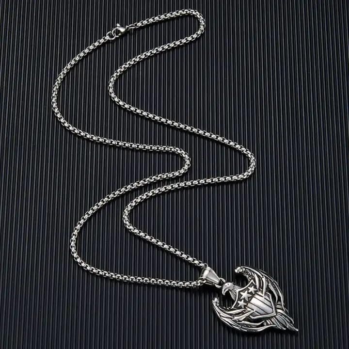 Men's Eagle Silver Chain Locket Necklace Set