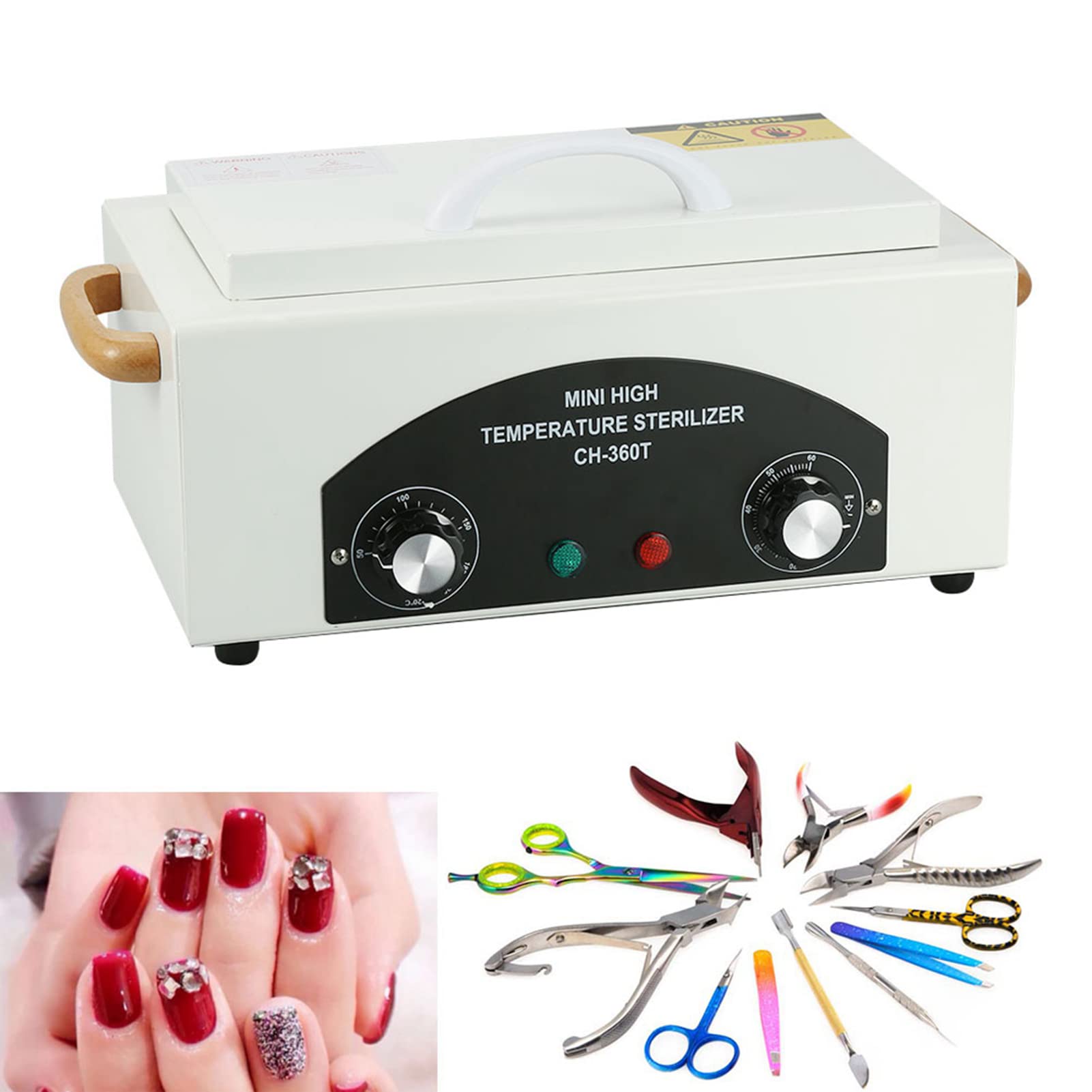 Pongnas Wysokotemperaturowy środek do Czyszczenia Manicure, Sterylizator na Sucho do Narzędzi Stomatologicznych do Paznokci z Wyjmowanym Zbiornikiem ze Stali Nierdzewnej, Regulatorem