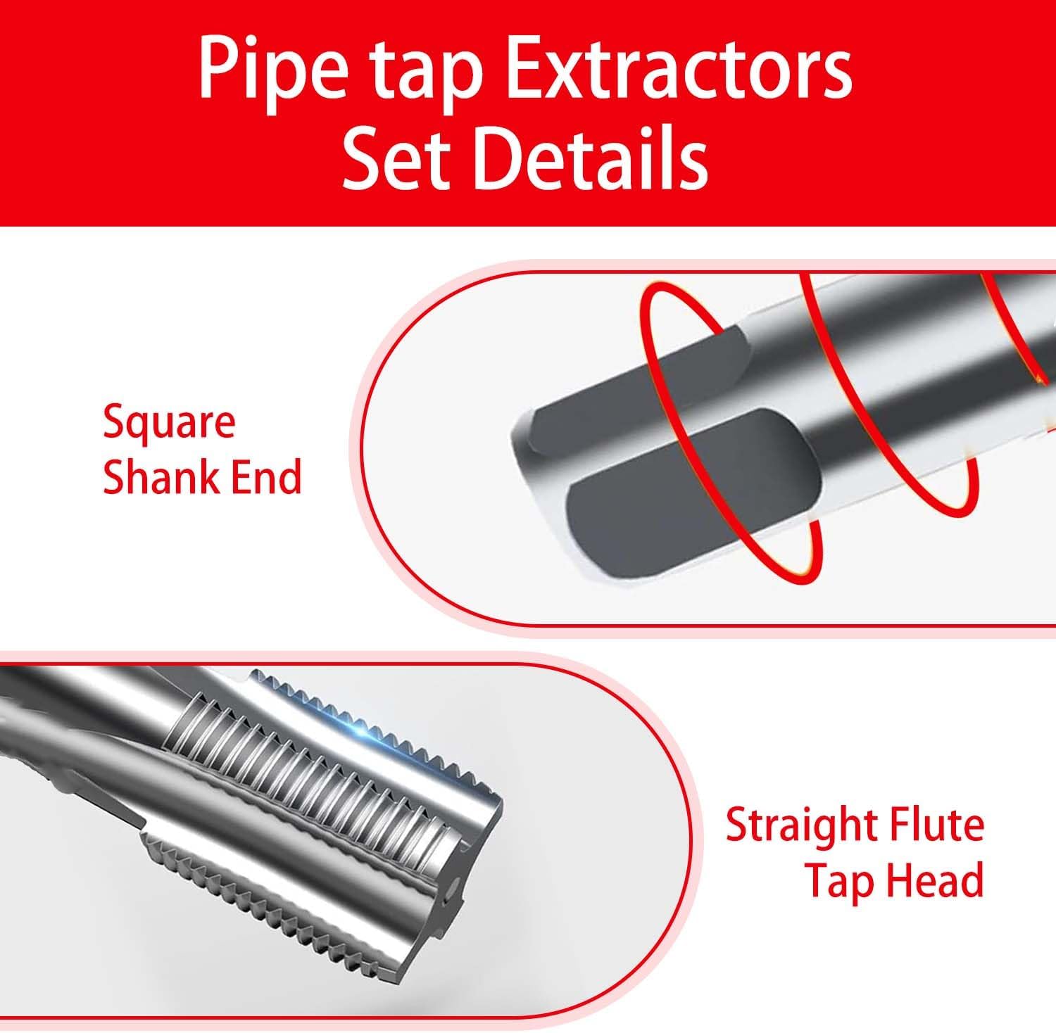 5-Piece NPT Pipe Tap Set,Sizes Includes 1/8", 1/4", 3/8", 1/2" and 3/4"，Pipe Taps Set with Storage Box,for Cleaning,Re-thread Damaged,Jam Pipe Threads,thread tap