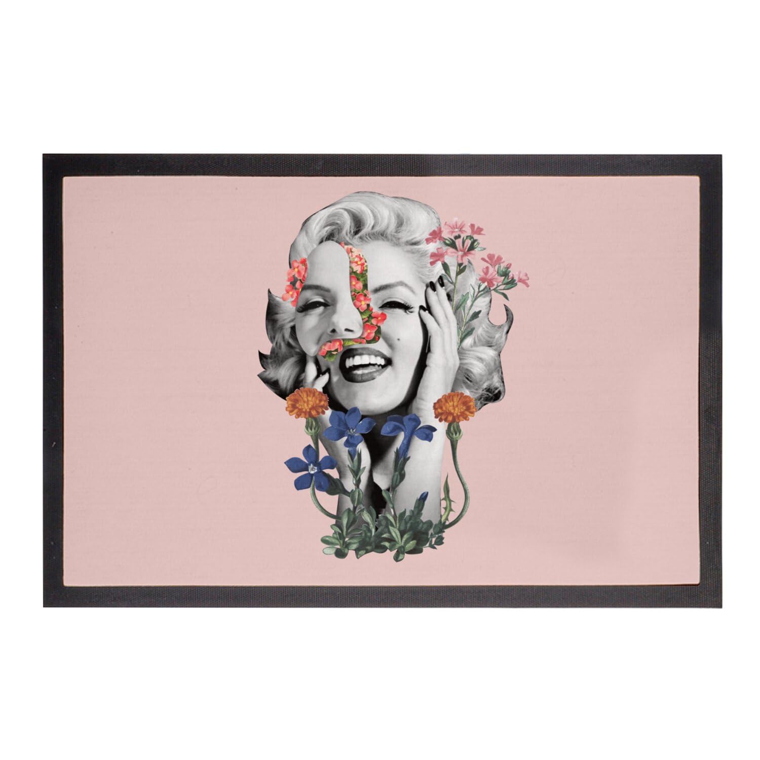 Paillasson rose Marilyn Fleurs fini les entrées tristes tapis vintage surréaliste 75x50