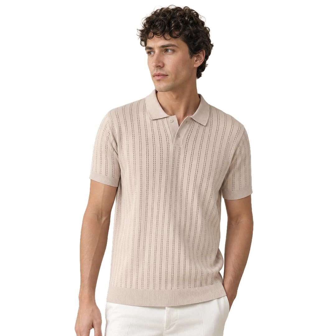 nobero 100% Cotton Drop Needle Textured Relaxed Fit Polo T-Shirt | Half-Sleeve Polo for Men | Casual & Semi-Formal Wear-picture-30