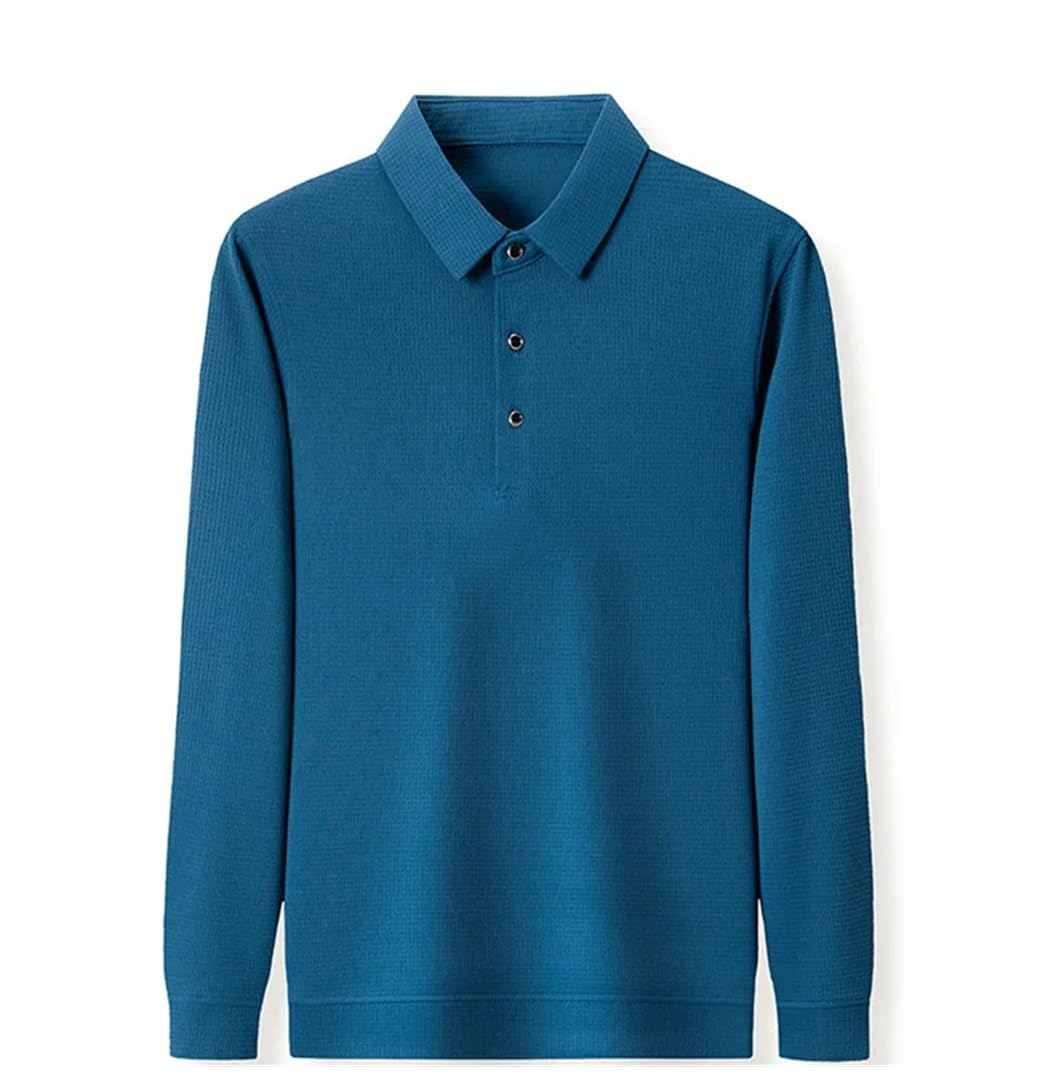Polo de manga larga para hombre, con cuello, casual, atlético, sólido, para negocios, ajuste entallado