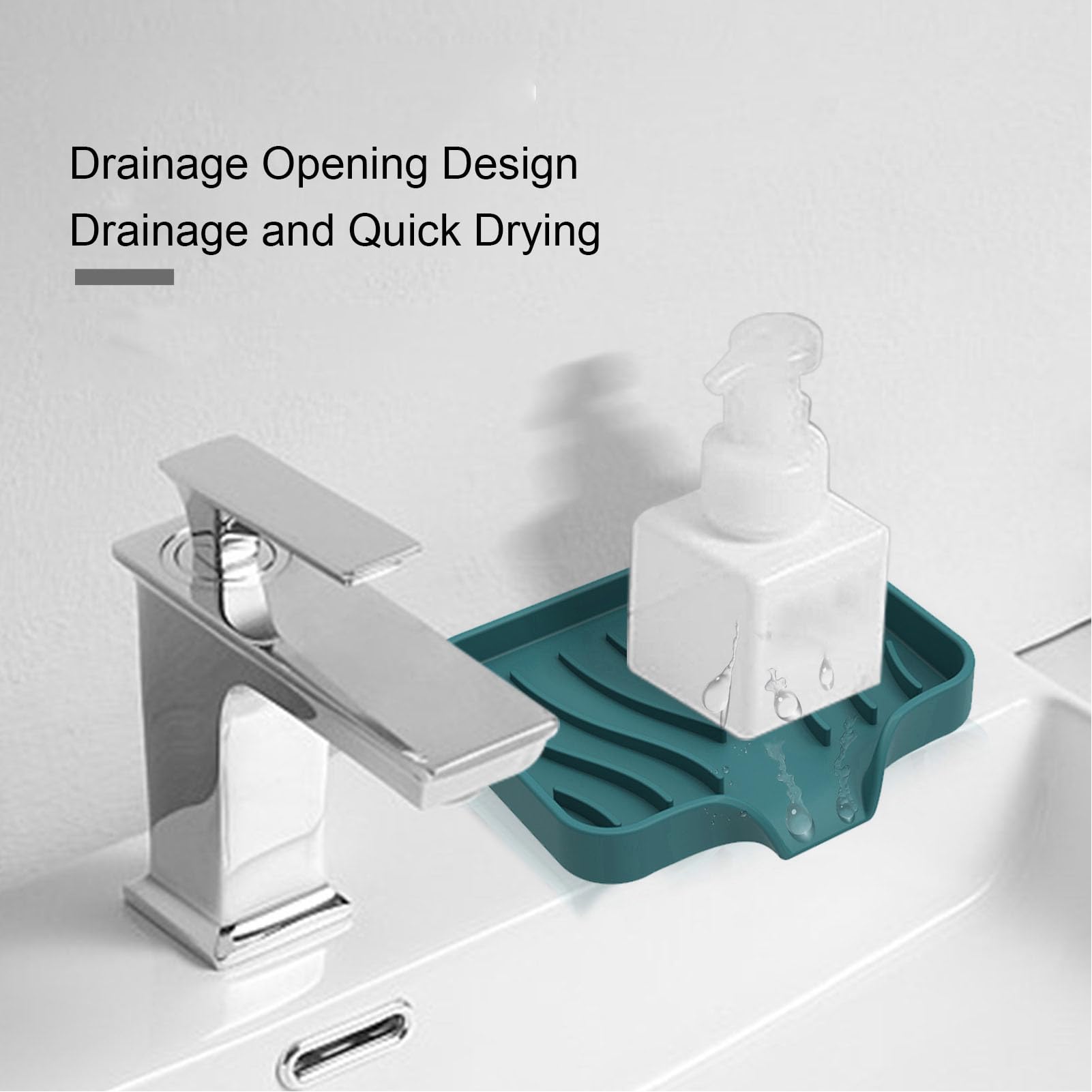 Tappetini di Drenaggio Per Cucina, Vassoio Per Lavello in Silicone Per Bottiglie di Sapone da Bancone della Cucina, Supporto in Spugna Per Organizer da Bagno Per Bottiglia di Sapone Per Piatt(Verde