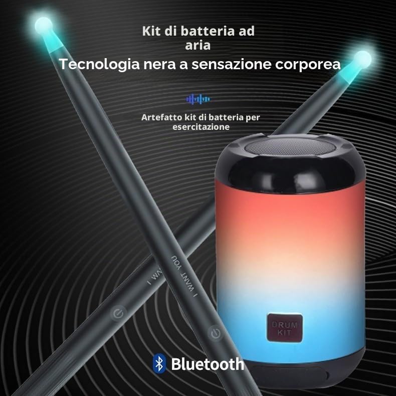 Hanzete - Set di bacchette per batteria elettrica Virtual Air, bacchette e pedali e altoparlante con adattatore Bluetooth, set di batteria elettrica per bambini, principianti e adulti