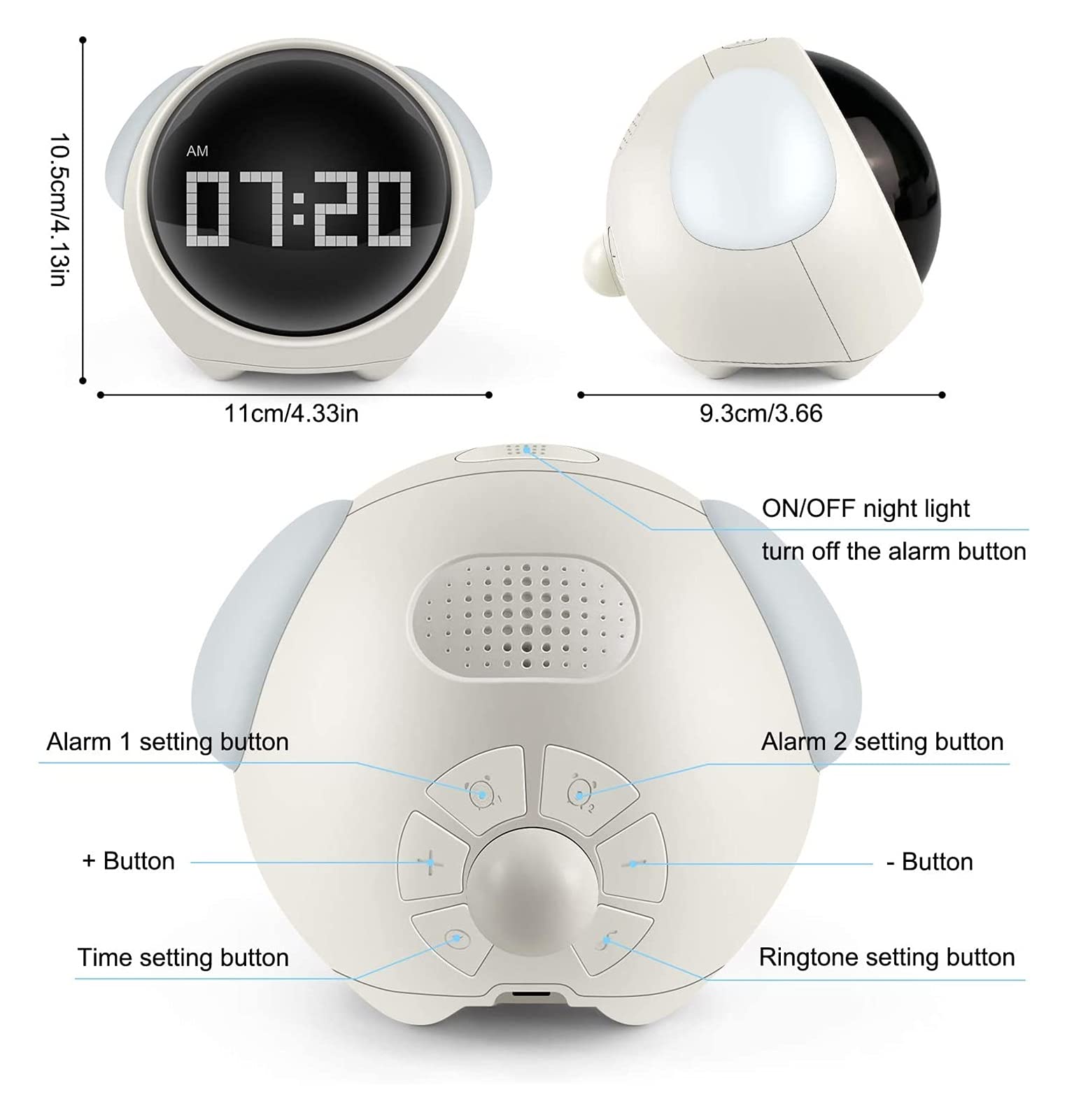 WTL Despertador Niños Reloj de alarma digital, Lindo Reloj de alarma para niños, Traer 2 Relojes de alarma, 5Voices, Función de Snooze, Fecha, Temperatura, 12/24 horas, Reloj infantil con la luz de no