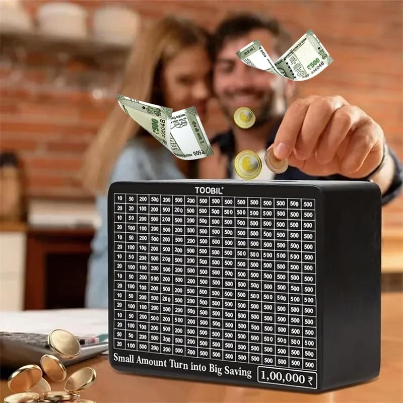 Cashing Wooden Money Saving Box | ₹1,00,000 Savings Challenge Piggy Bank with Counting Target | Durable Eco-Friendly Coin & Cash Bank for Boys, Girls & Adults-image-22