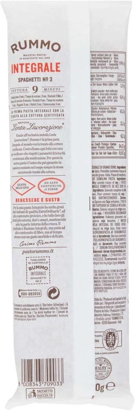 24er-Pack Rummo Pasta Integrale Spaghetti N°3,Vollkornnudeln Nudeln Vollkorn Italienische Pasta 500g