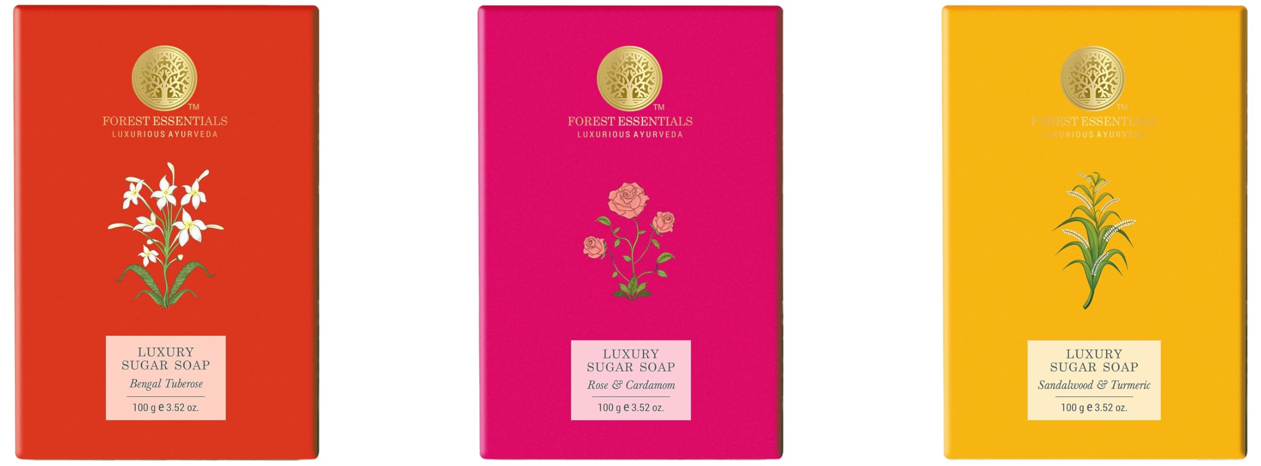 Forest Essentials Luxury Sugar Soap | Bengal Tuberose | Ayurvedic,Forest Essentials Luxury Sugar Soap | Sandalwood & Turmeric | Ayu,Forest Essentials Luxury Sugar Soap | Rose & Cardamom | Ayurvedic-image-48
