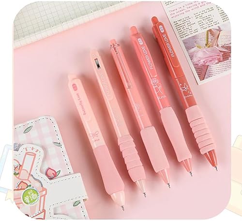 Miniatura 5 de 5 bolígrafos retráctiles rosados, bonitos bolígrafos estéticos de gel, tinta de agarre suave, con punta fina lisa de 0.020 in, suministros escolares