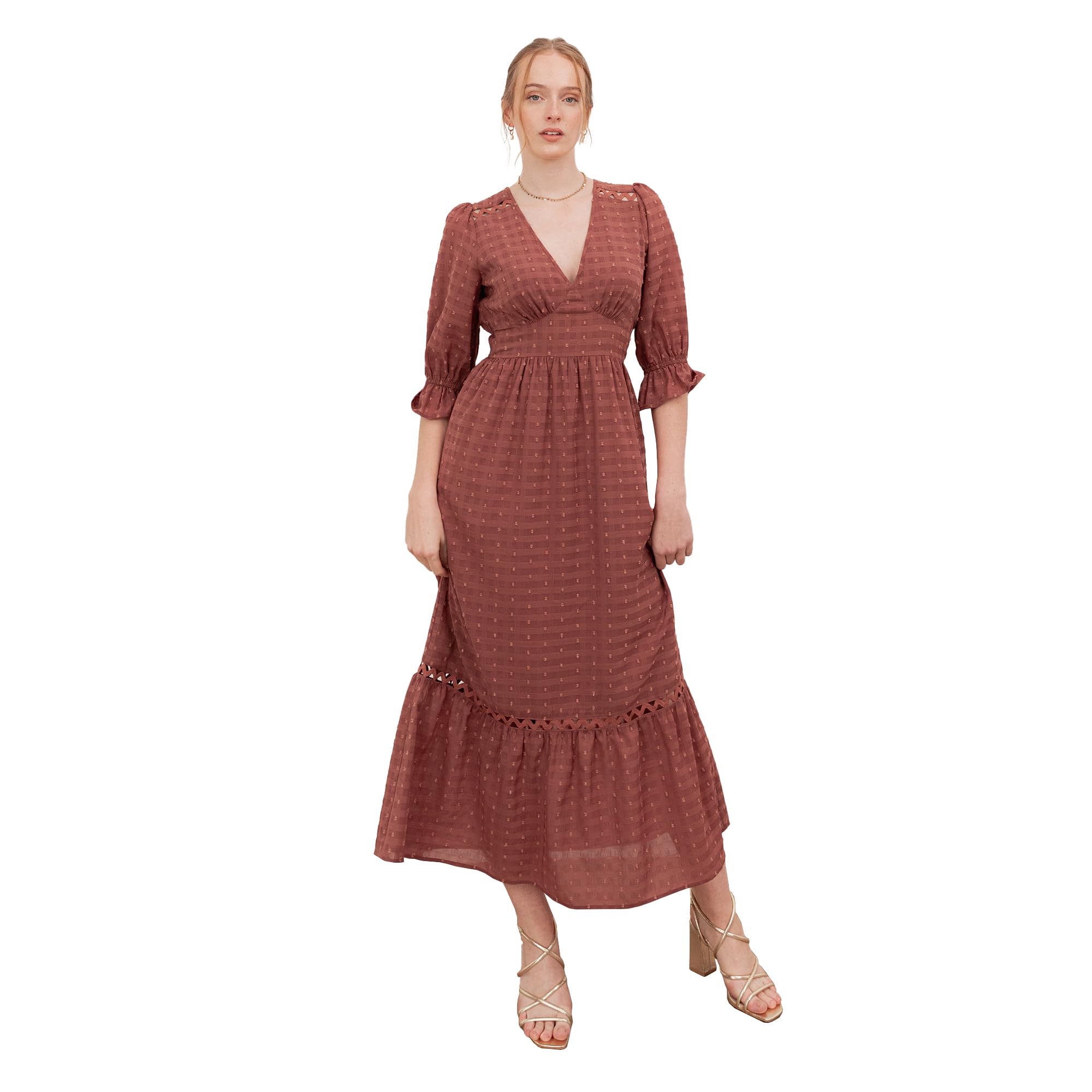 Lovedrobe Women's Pink Terracotta Gingham V Neck Midaxi Dress in Size 8, Sports Direct